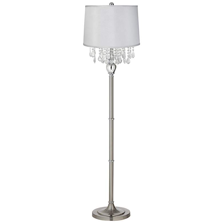 Image 1 Crystals Patterned White Shade Satin Steel Floor Lamp