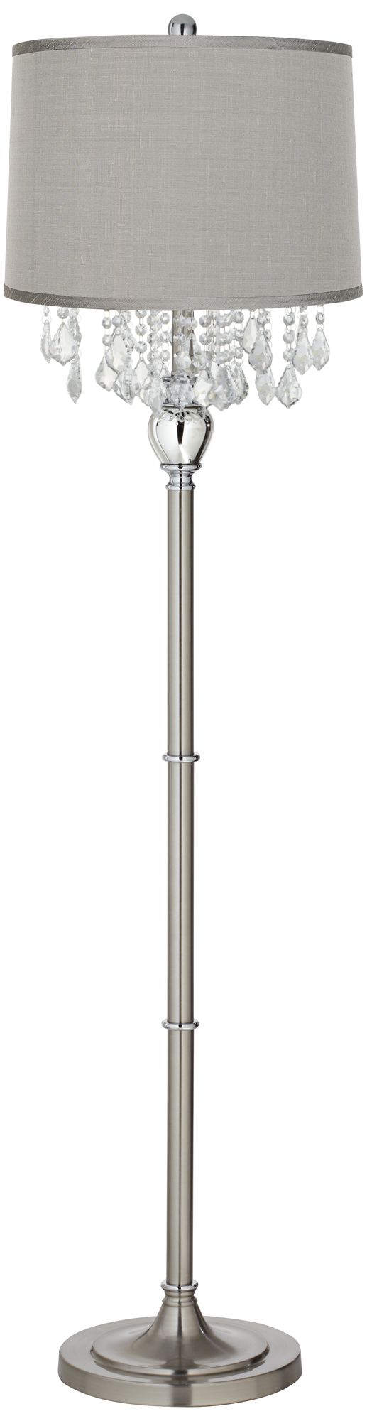 Crystals Platinum Gray Dupioni Brushed Nickel Floor Lamp - #17P10