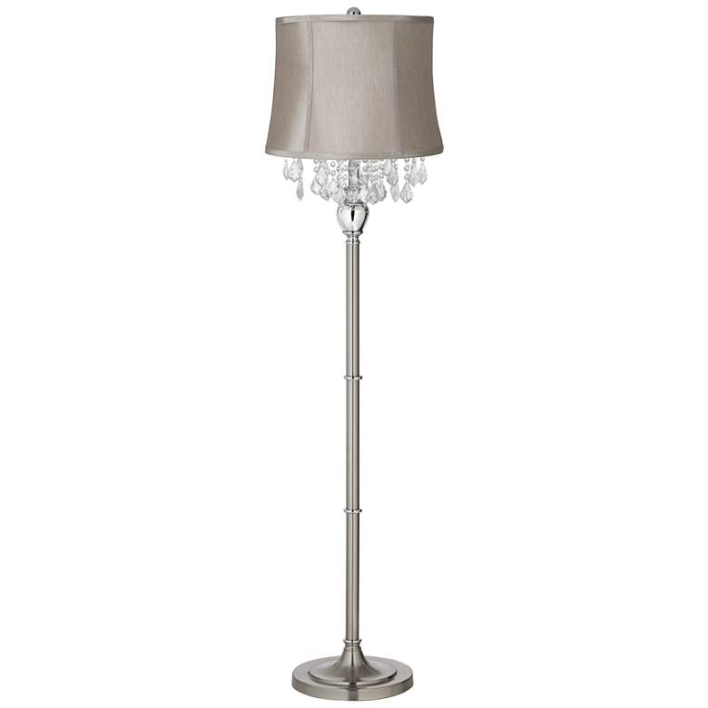 Crystals Taupe Gray Shade Brushed Nickel Floor Lamp