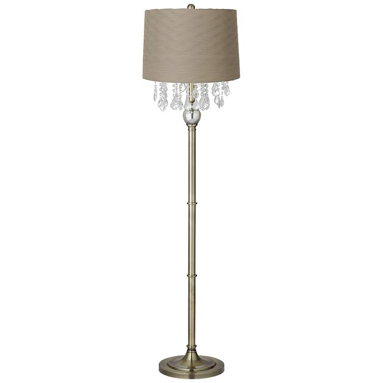 Image 1 Crystals Wave Pleat Shade Antique Brass Floor Lamp