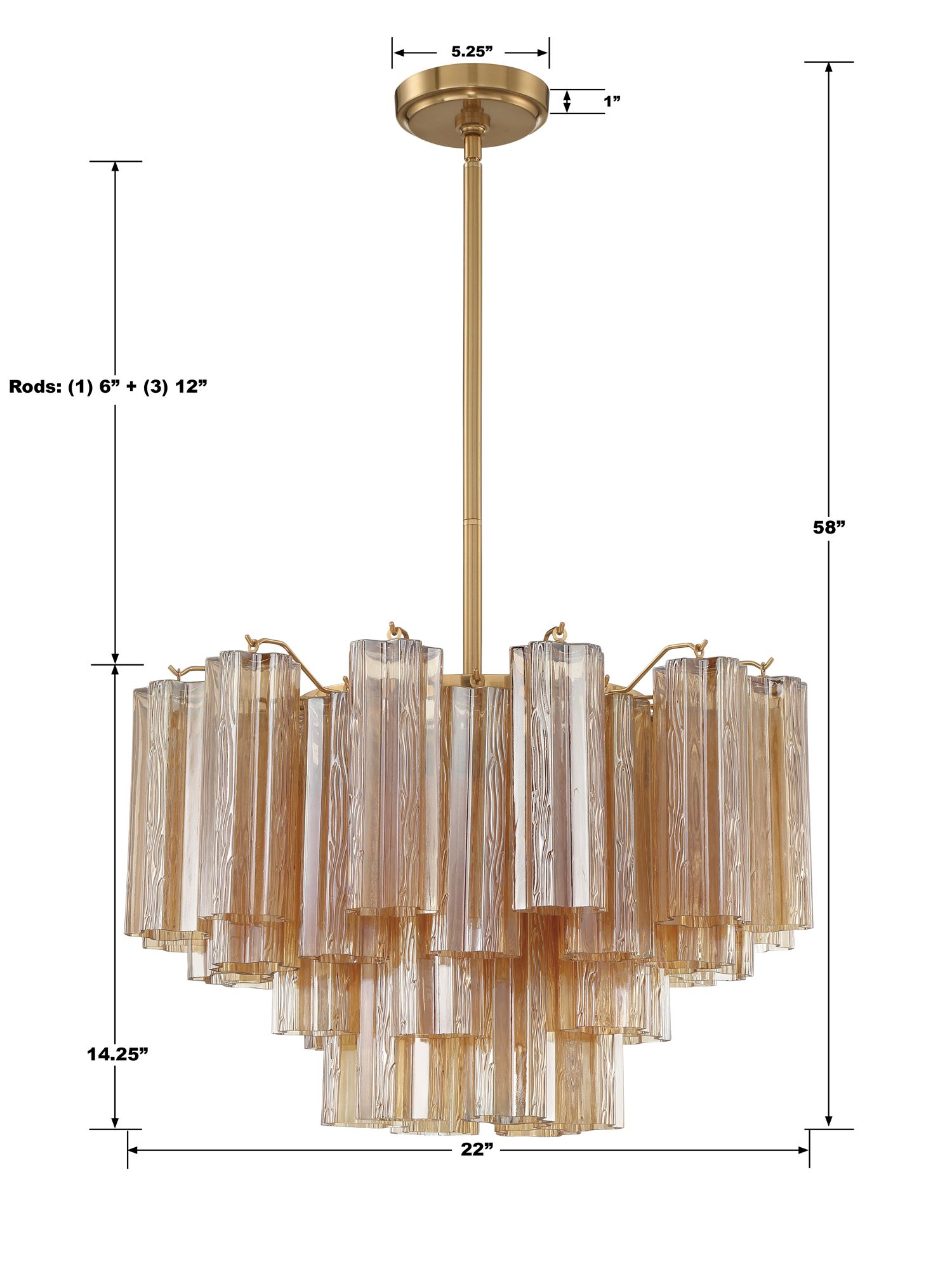 Crystorama Addis 22"W Aged Brass and Amber Glass Chandelier