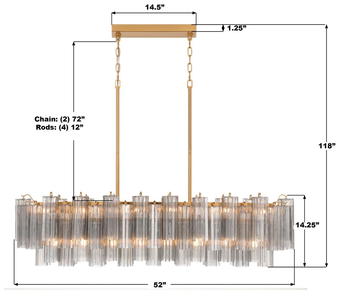 Crystorama Addis 51.75'' Aged Brass Linear Chandelier