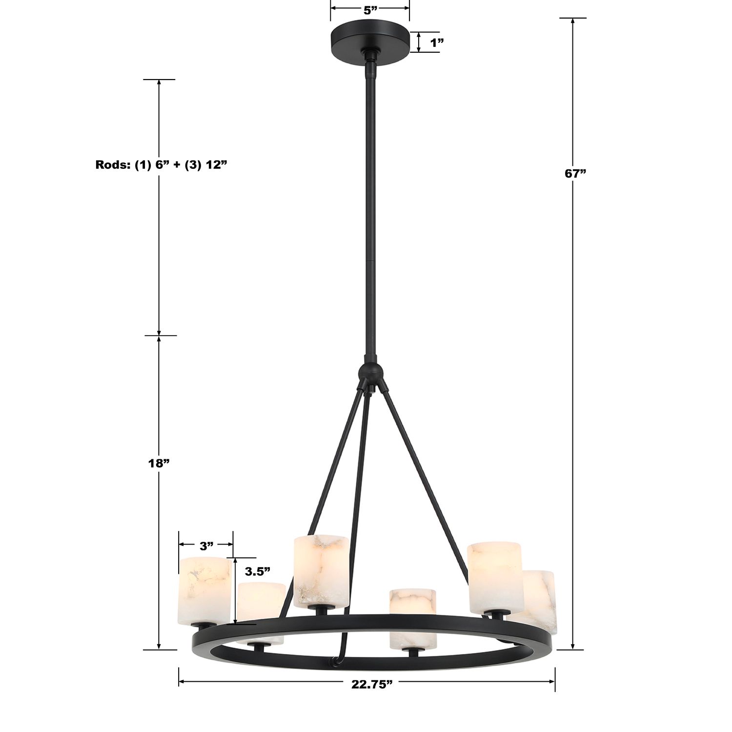 Crystorama Aragon 22.75'' LED Matte Black Chandelier
