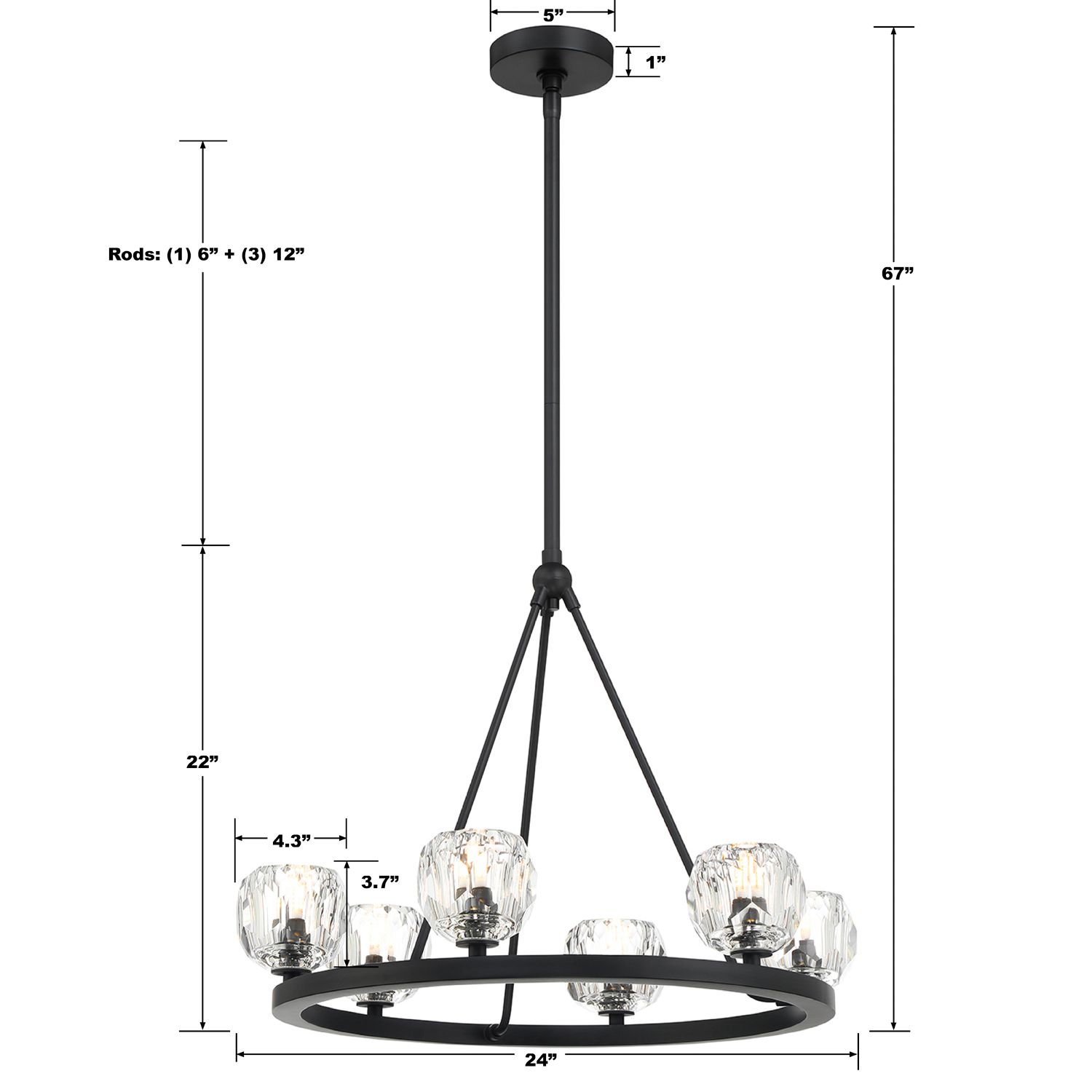 Crystorama Aragon 24'' LED Matte Black Chandelier