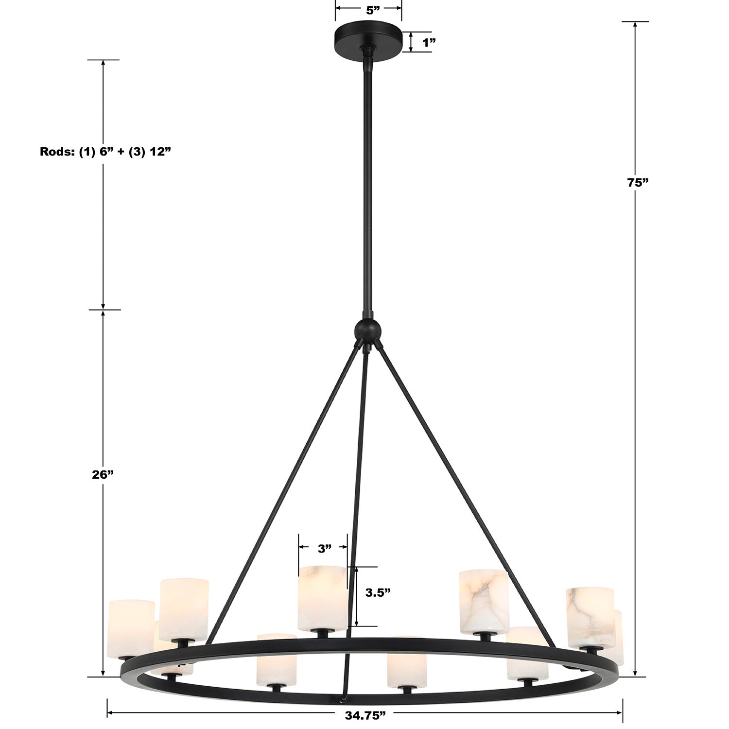 Crystorama Aragon 34.75'' LED Matte Black Chandelier