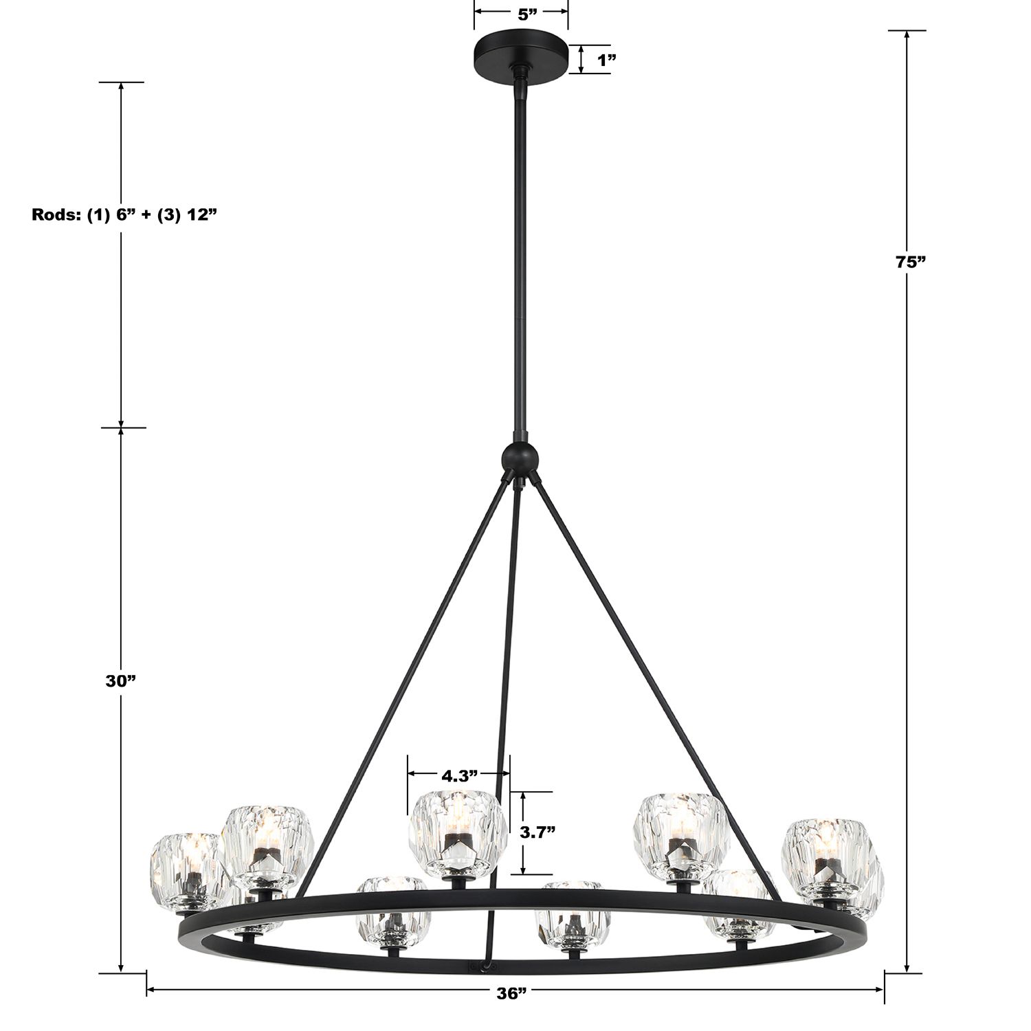 Crystorama Aragon 36'' LED Matte Black Chandelier