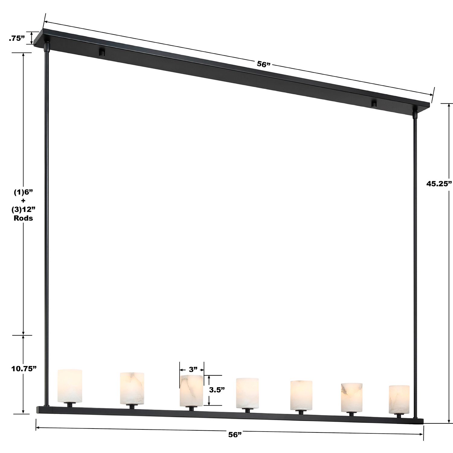 Crystorama Aragon 56'' LED Matte Black Linear Chandelier