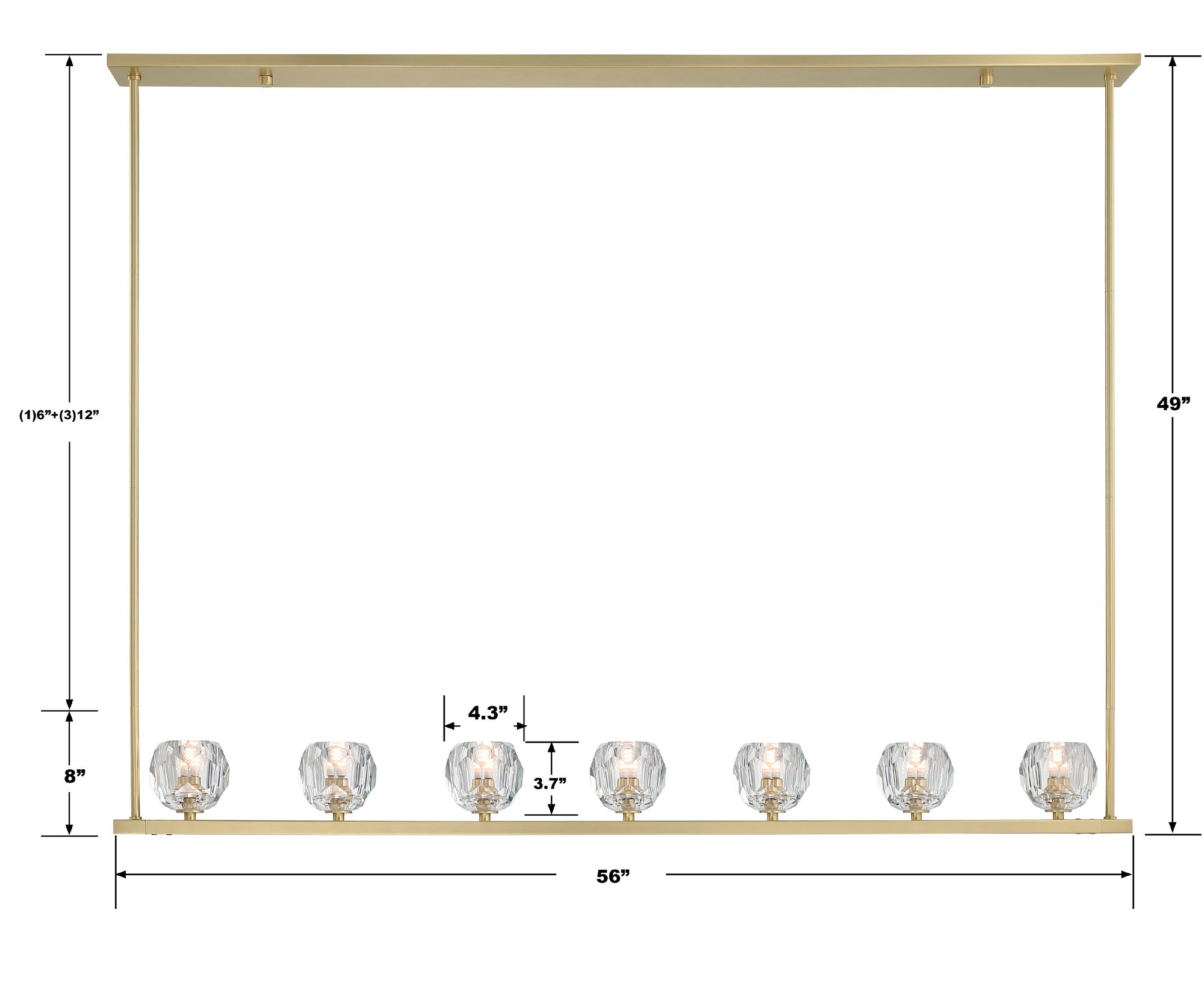 Crystorama Aragon 56'' LED Soft Brass Linear Chandelier