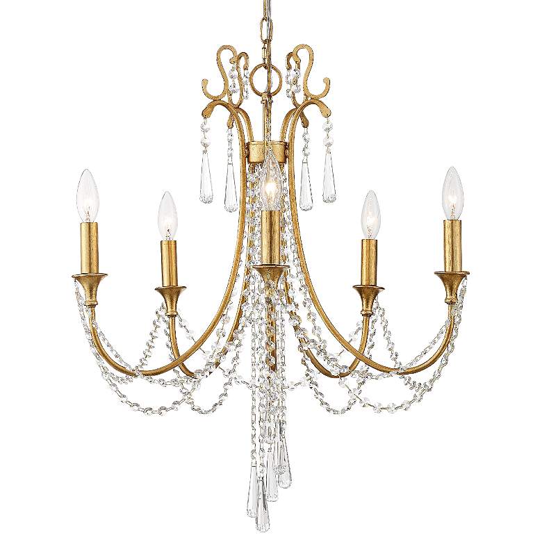 Image 1 Crystorama Arcadia 23 1/2" 5-Light Antique Gold and Crystal Chandelier