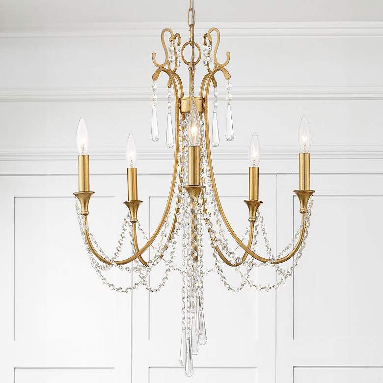Image 1 Crystorama Arcadia 23 1/2" 5-Light Antique Gold and Crystal Chandelier