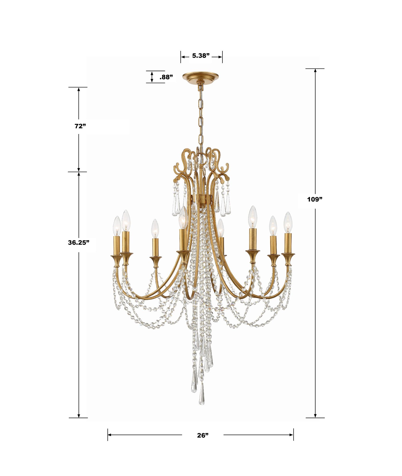 Crystorama Arcadia 26" Wide Antique Gold Crystals 8-Light Chandelier in scene