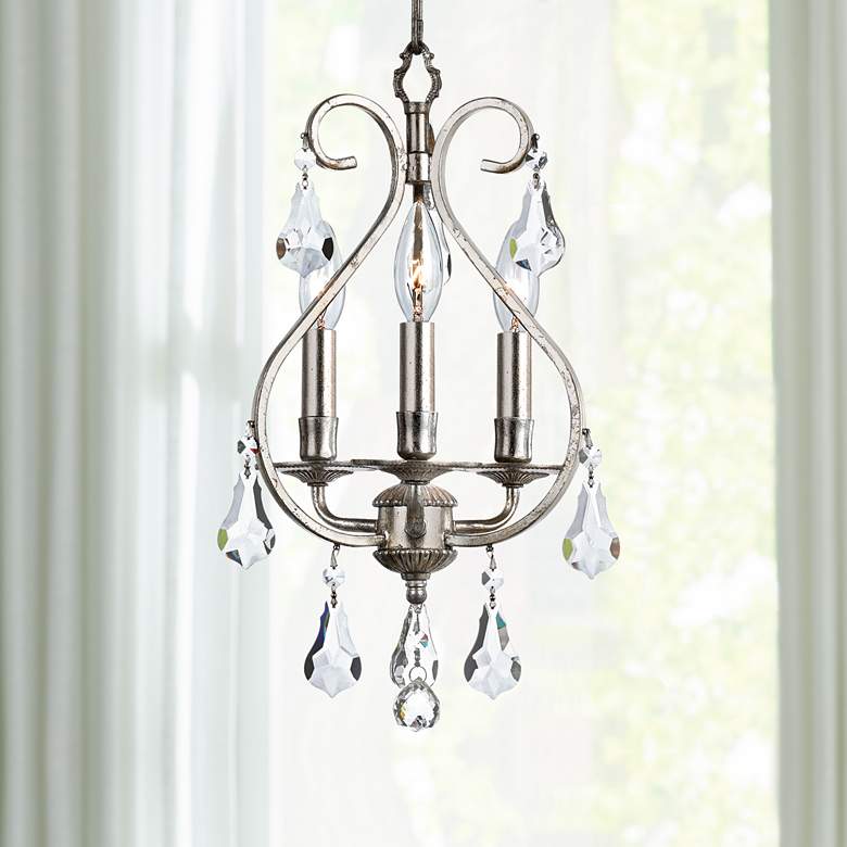 Image 1 Crystorama Ashton 10 inchW Olde Silver 3-Light Mini Chandelier