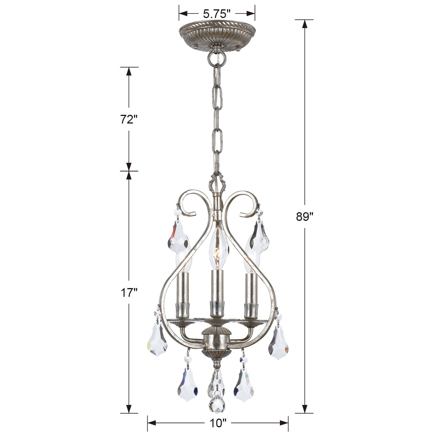 Crystorama Ashton 10"W Olde Silver 3-Light Mini Chandelier