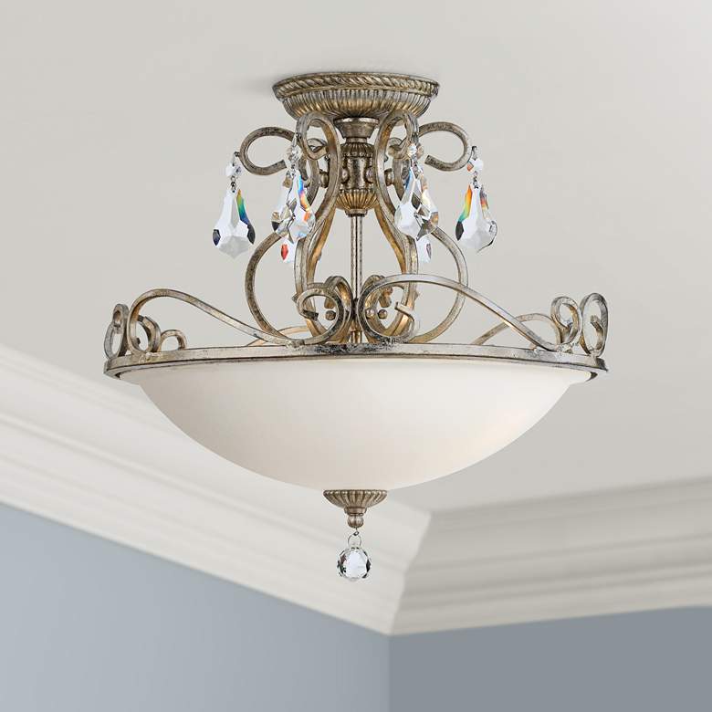 Image 1 Crystorama Ashton 16 1/2" Silver Scrolls and Crystal Ceiling Light