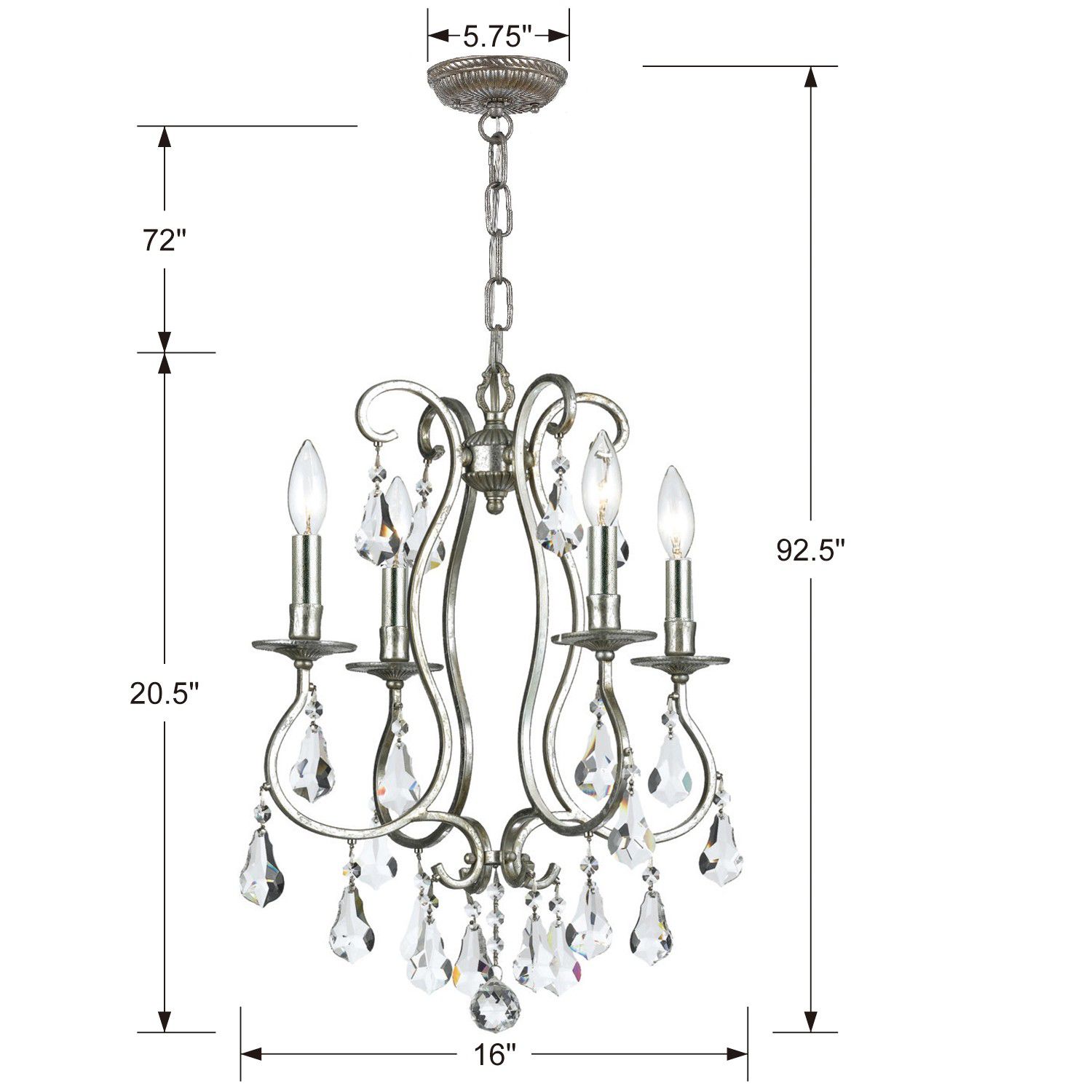 Crystorama Ashton 16" Wide 4-Light Traditional Olde Silver Chandelier