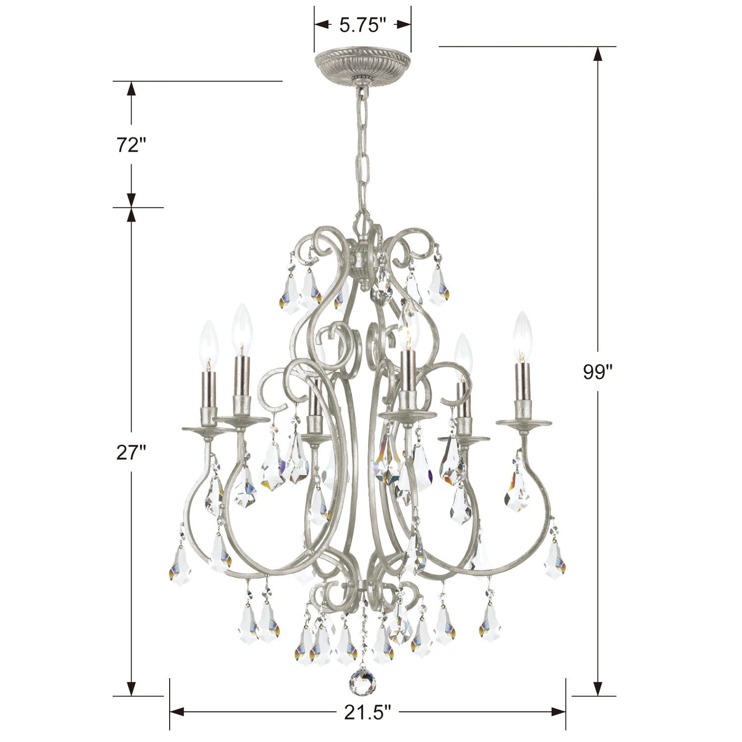 Crystorama Ashton 21 1/2"W Olde Silver 6-Light Chandelier