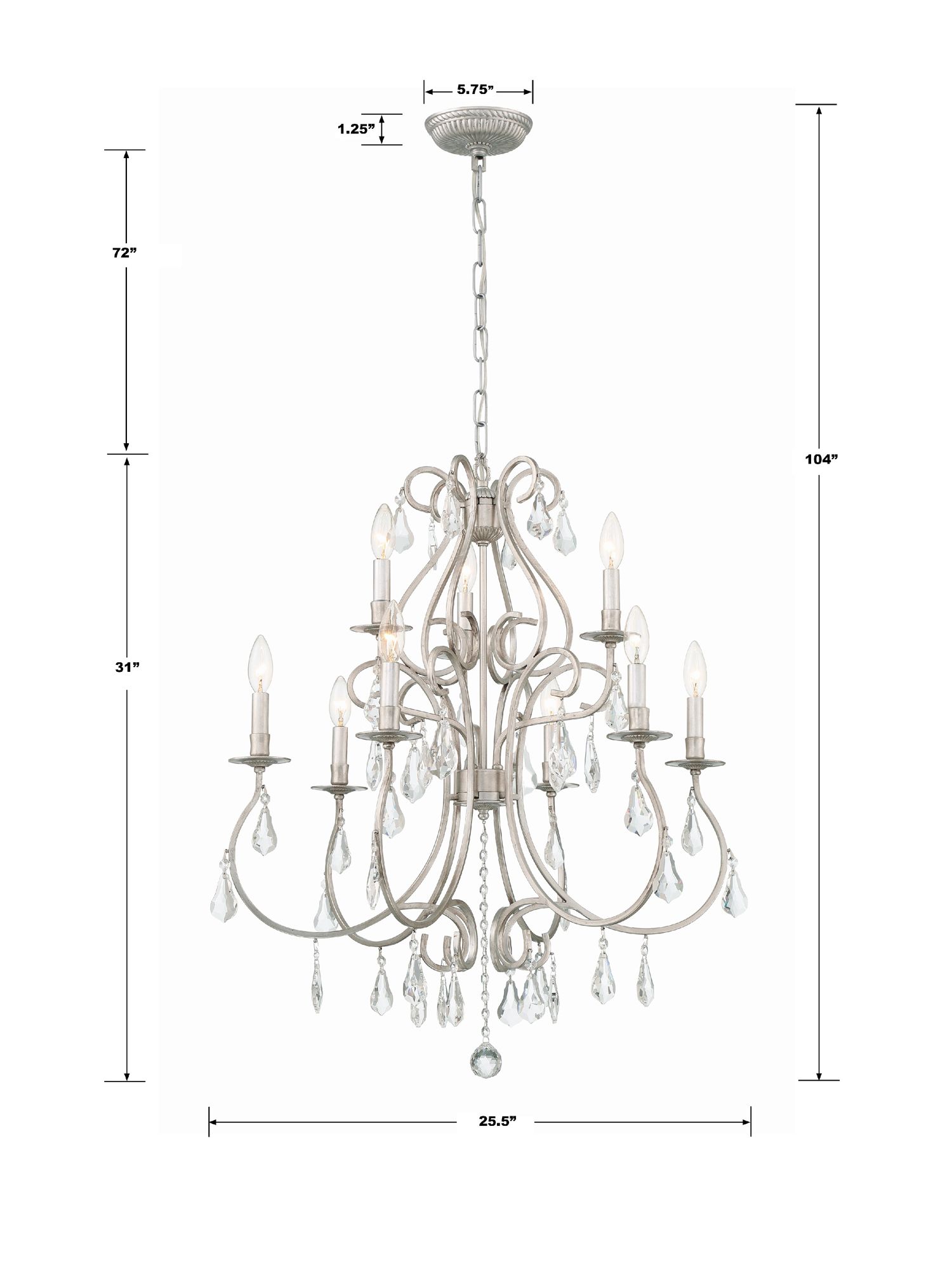 Crystorama Ashton 25 1/2"W Olde Silver 9-Light Chandelier