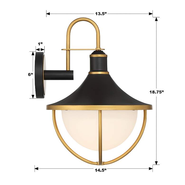 Image 7 Crystorama Atlas 1 Light Matte Black + Textured Gold Outdoor Sconce more views