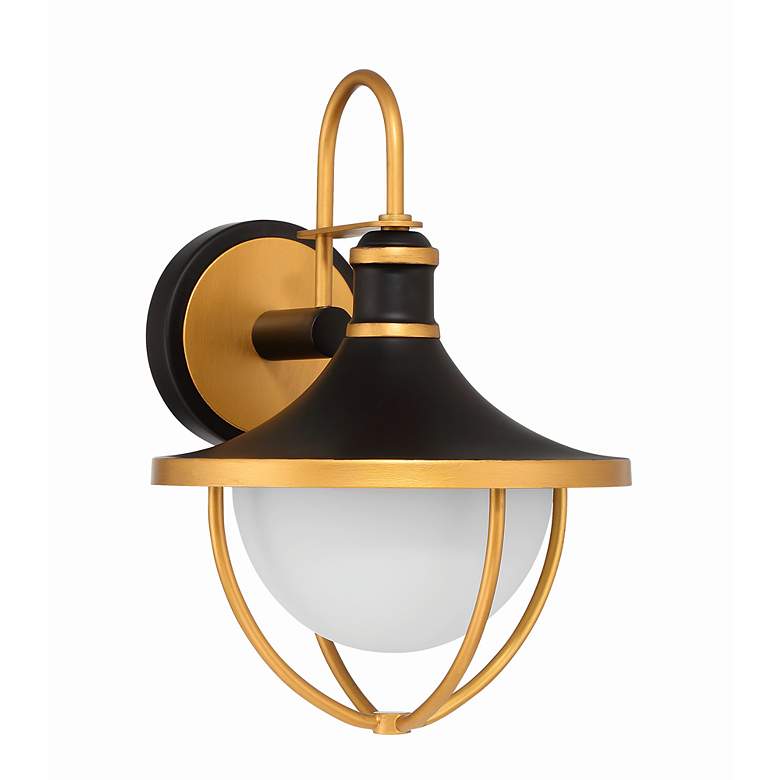 Image 2 Crystorama Atlas 13 1/2" High Matte Black and Gold Outdoor Wall Light more views