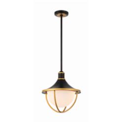 Crystorama Atlas 3 Light Matte Black + Textured Gold Outdoor Pendant