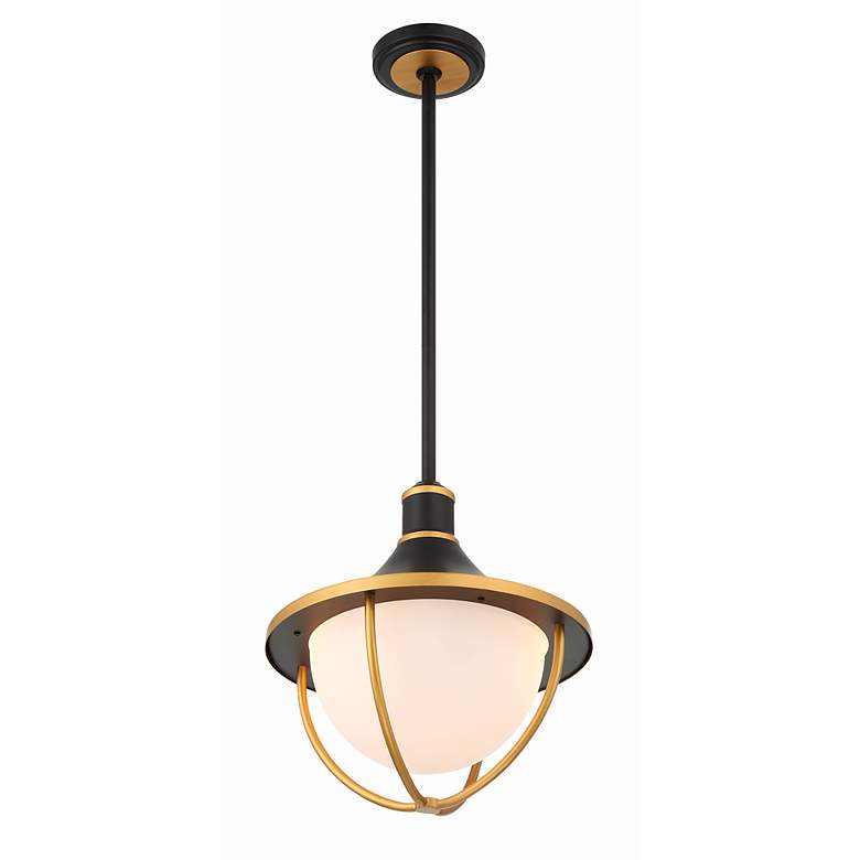 Image 3 Crystorama Atlas 3 Light Matte Black + Textured Gold Outdoor Pendant more views