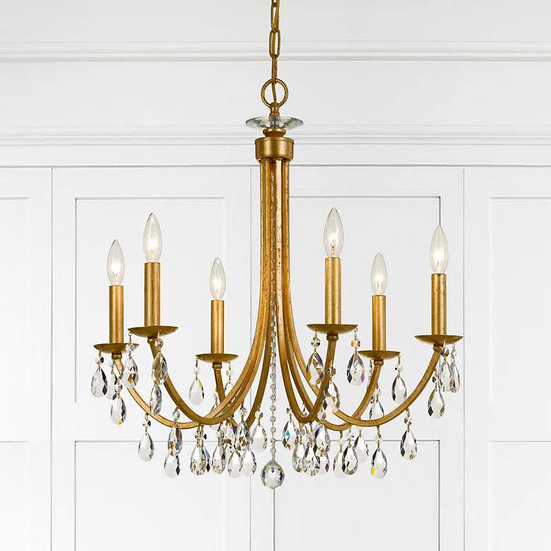 Image 1 Crystorama Bridgehampton 26 inchW Antique Gold 6-Light Crystal Chandelier