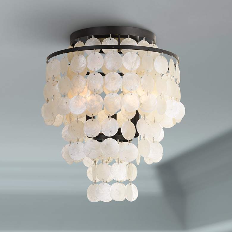 Image 1 Crystorama Brielle 13" Wide Bronze Capiz Shell Ceiling Light