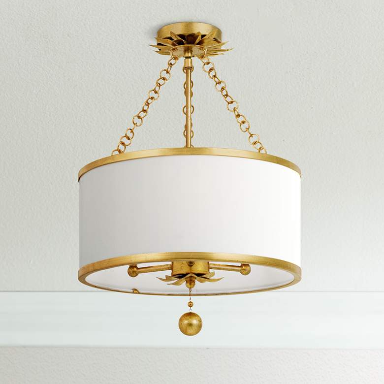 Image 1 Crystorama Broche 14 inch Wide Antique Gold Drum Ceiling Light