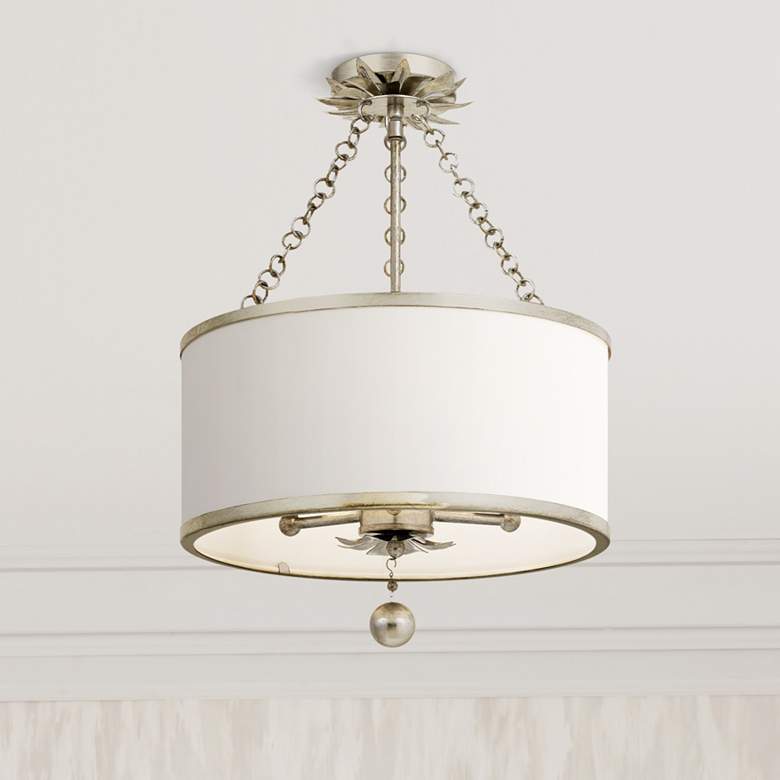 Crystorama Broche 14&quot; Wide Antique Silver Drum Ceiling Light
