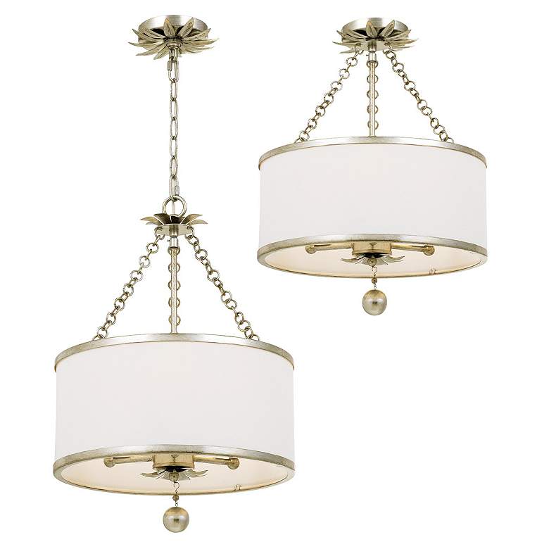 Image 3 Crystorama Broche 14" Wide Antique Silver Drum Ceiling Light more views