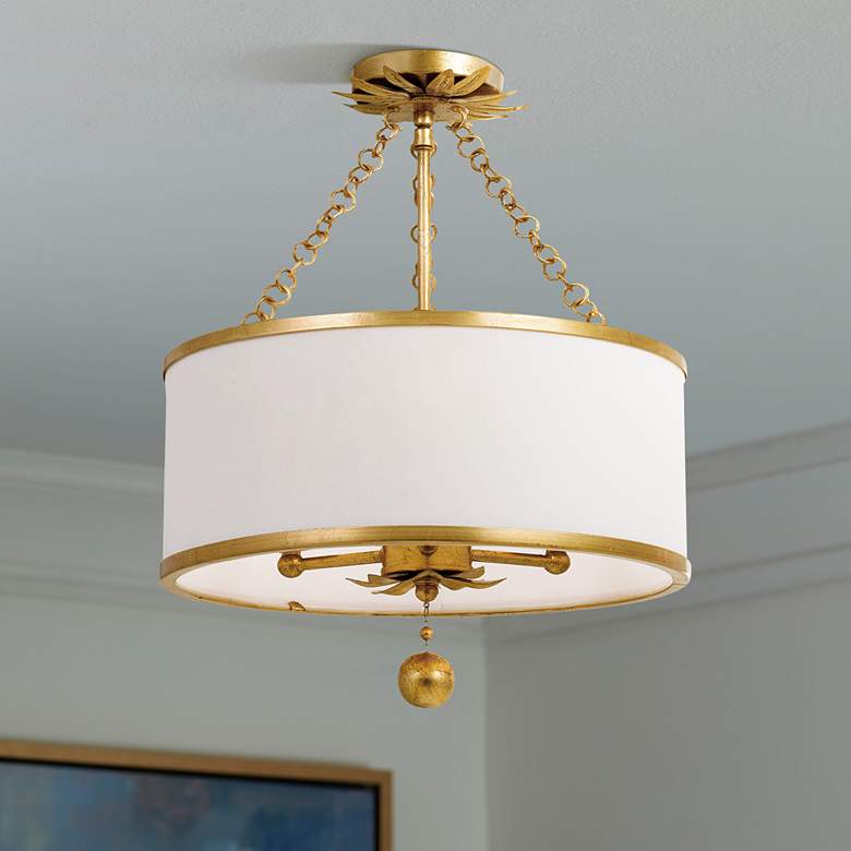 Image 1 Crystorama Broche 14"W Antique Gold 3-Light Ceiling Light