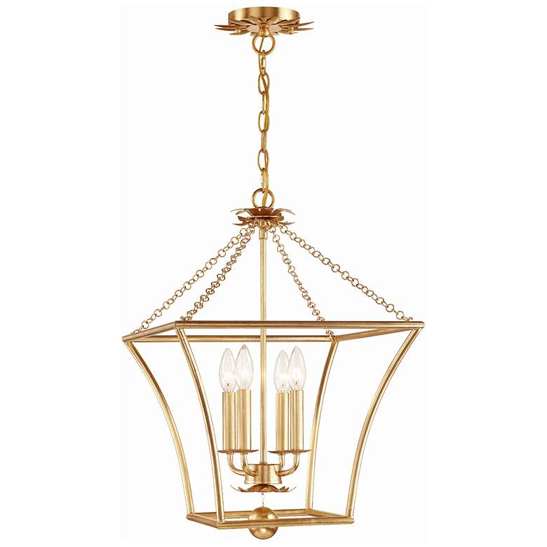 Image 2 Crystorama Broche 16" Wide Antique Gold Steel 4-Light Taper Pendant