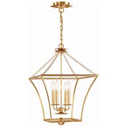 Crystorama Broche 16" Wide Antique Gold Steel 4-Light Taper Pendant