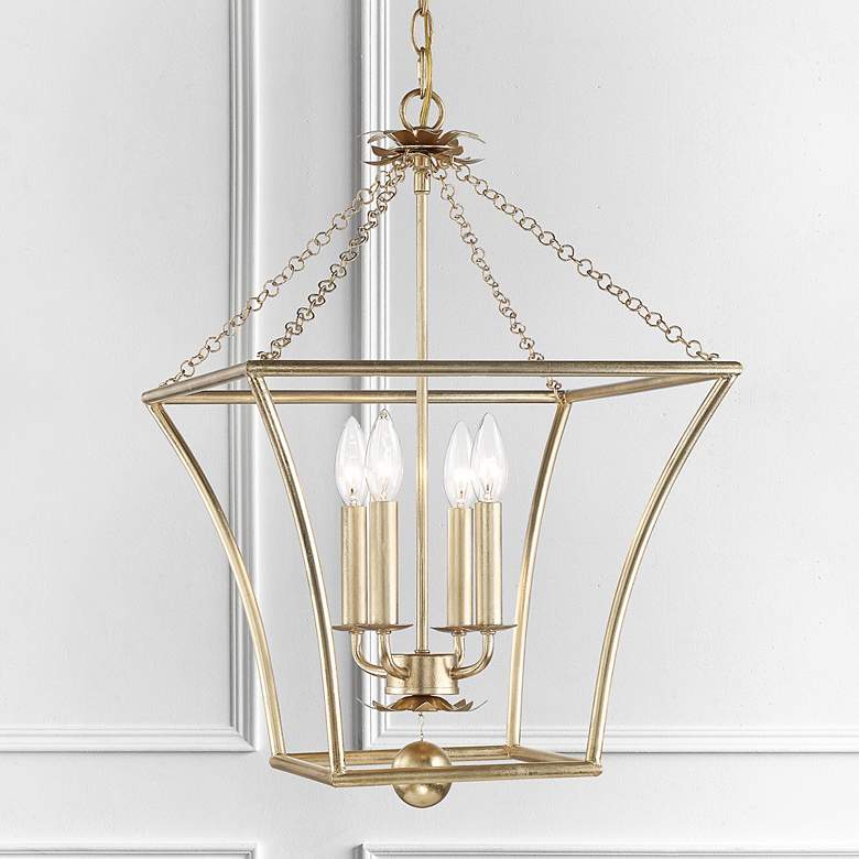 Image 1 Crystorama Broche 16" Wide Antique Gold Steel 4-Light Taper Pendant
