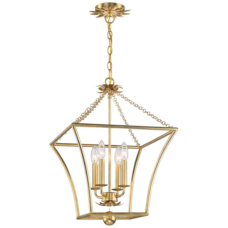 Image 4 Crystorama Broche 16" Wide Antique Gold Steel 4-Light Taper Pendant more views