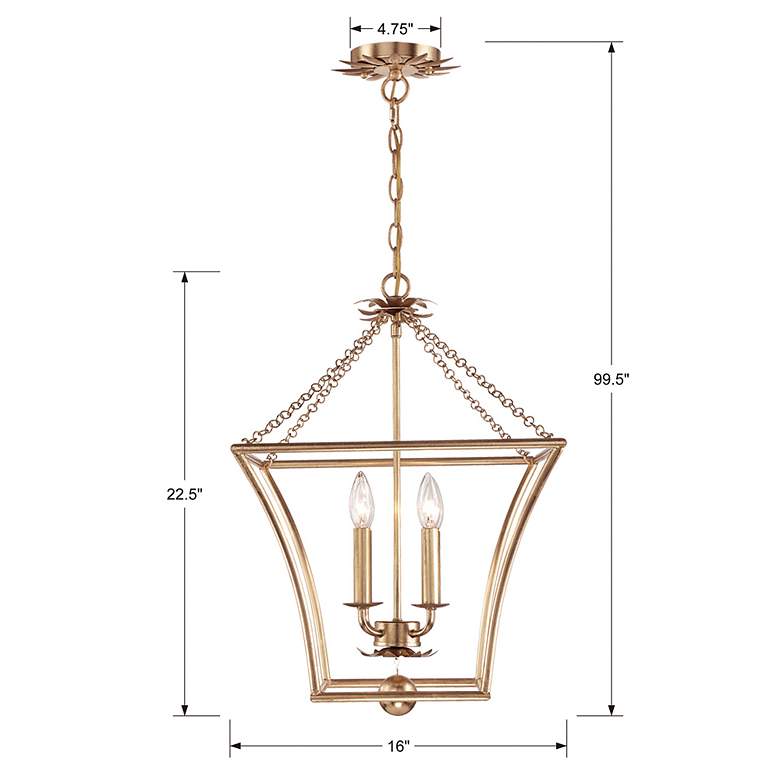 Image 7 Crystorama Broche 16" Wide Antique Gold Steel 4-Light Taper Pendant more views
