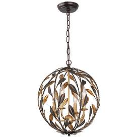 Image2 of Crystorama Broche 16" Wide English Bronze Wrought Iron Leaf Chandelier