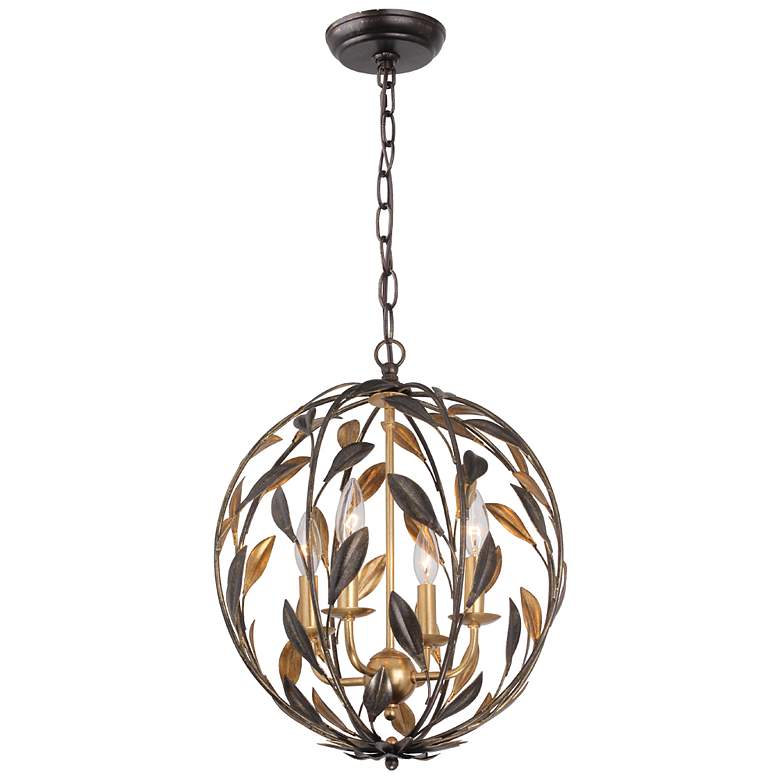 Image 2 Crystorama Broche 16" Wide English Bronze Wrought Iron Leaf Chandelier