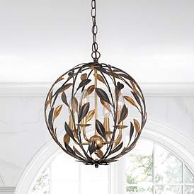 Image1 of Crystorama Broche 16" Wide English Bronze Wrought Iron Leaf Chandelier