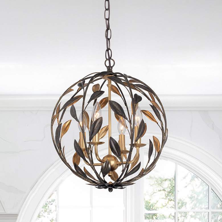 Image 1 Crystorama Broche 16" Wide English Bronze Wrought Iron Leaf Chandelier