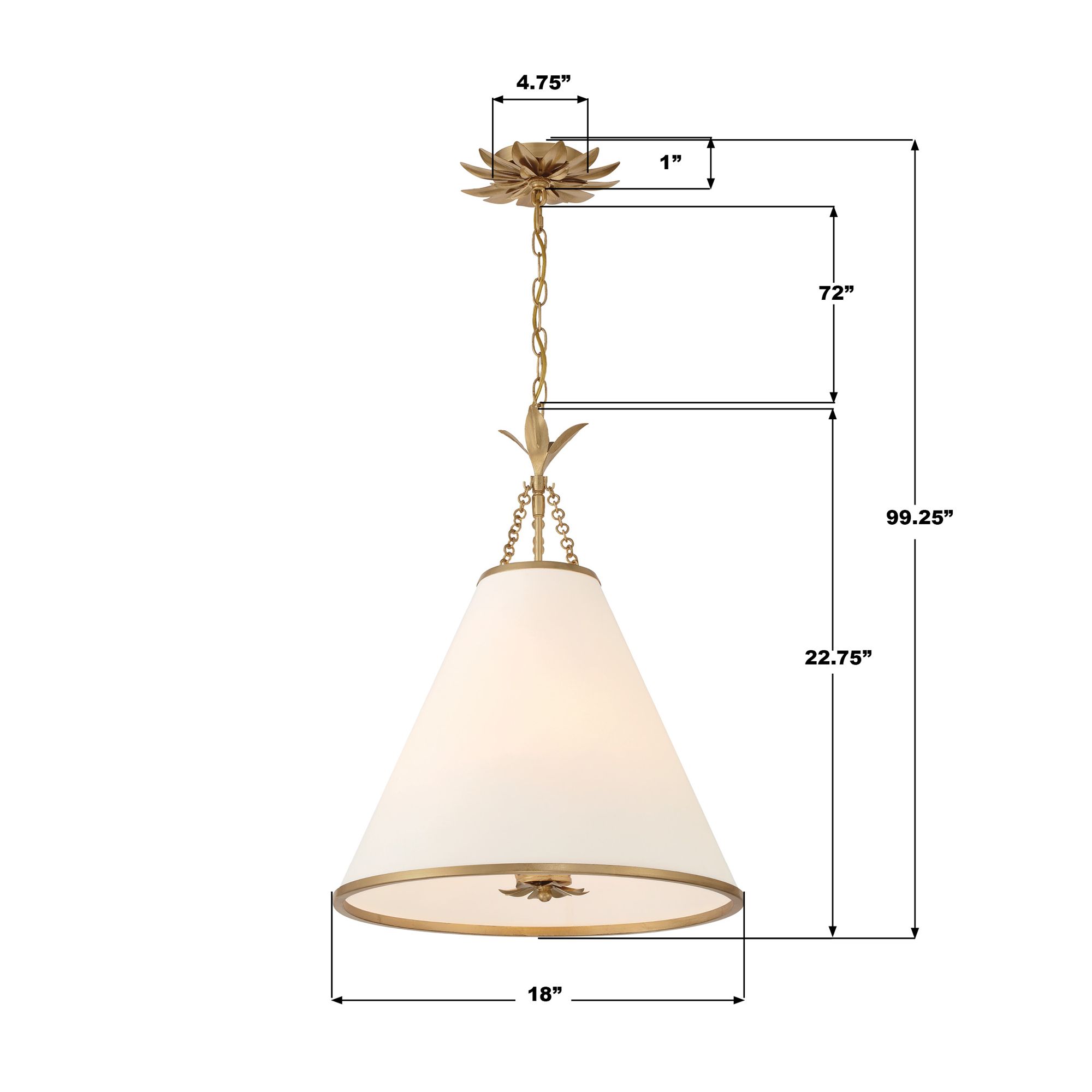 Crystorama Broche 18" Wide Antique Gold Pendant Light