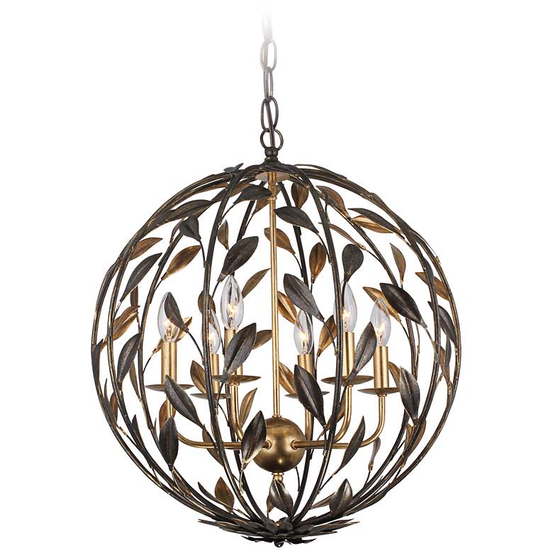 Image 2 Crystorama Broche 21" Wide English Bronze Leaf and Vine Orb Chandelier