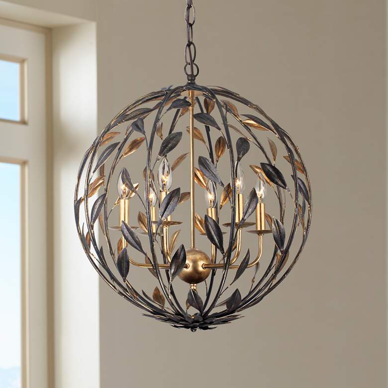 Image 1 Crystorama Broche 21" Wide English Bronze Leaf and Vine Orb Chandelier