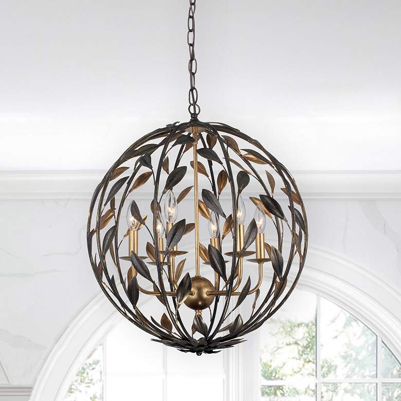 Image 1 Crystorama Broche 21 inch Wide English Bronze Leaf and Vine Orb Chandelier