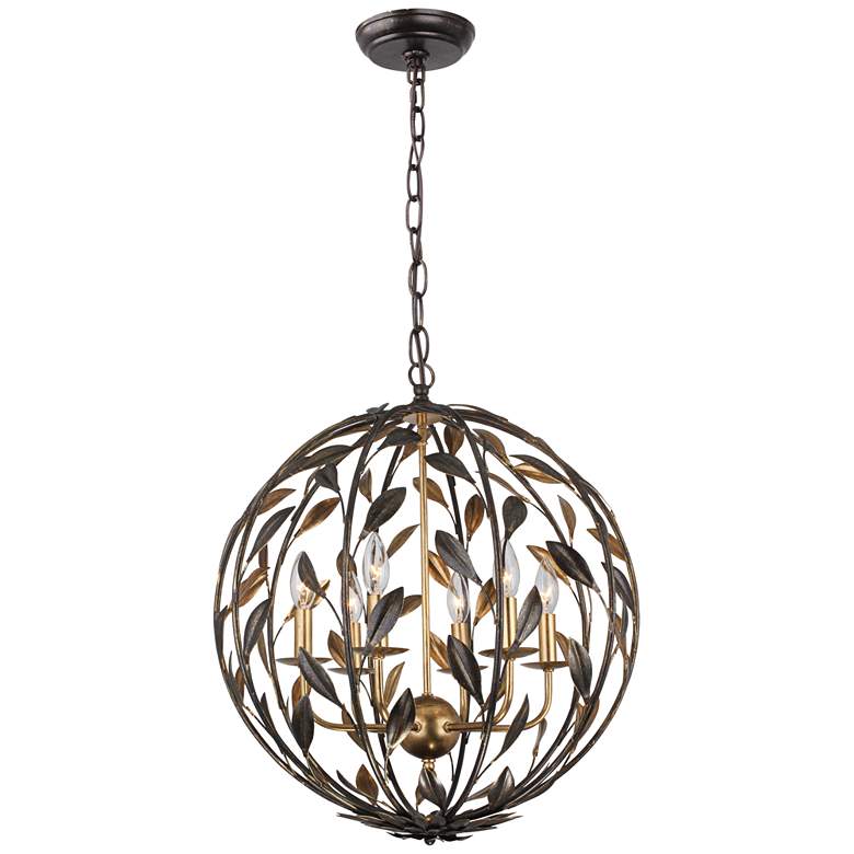 Image 6 Crystorama Broche 21" Wide English Bronze Leaf and Vine Orb Chandelier more views