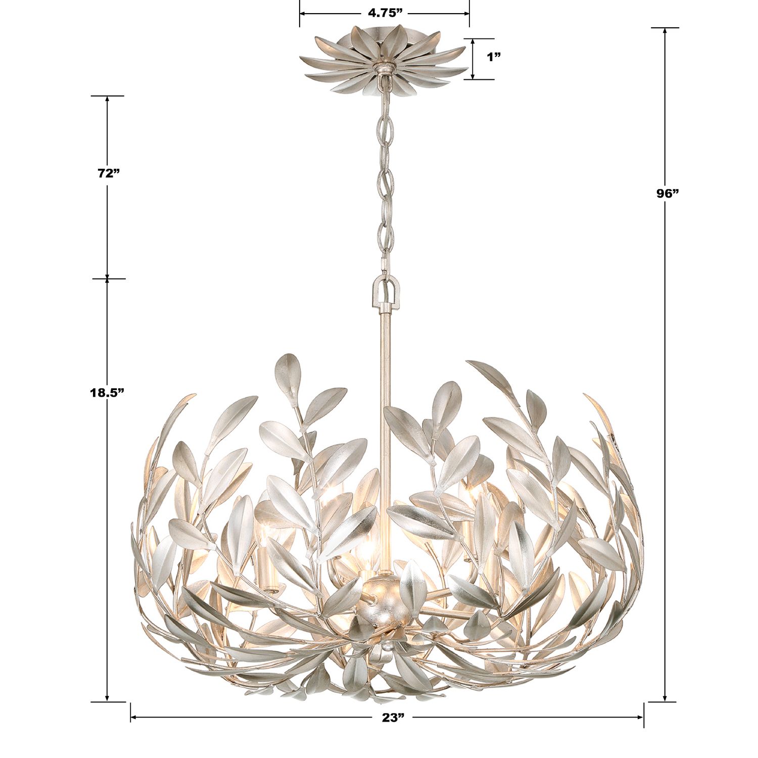 Crystorama Broche 23" Wide Antique Silver 5-Light Chandelier
