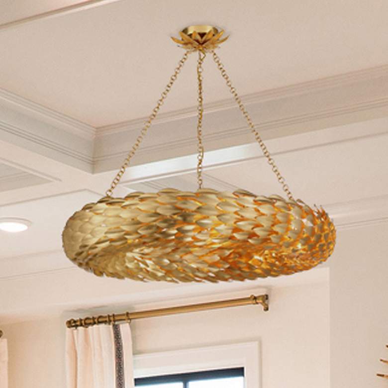 Image 1 Crystorama Broche 33 1/2" Antique Gold Feather 8-Light Ring Chandelier