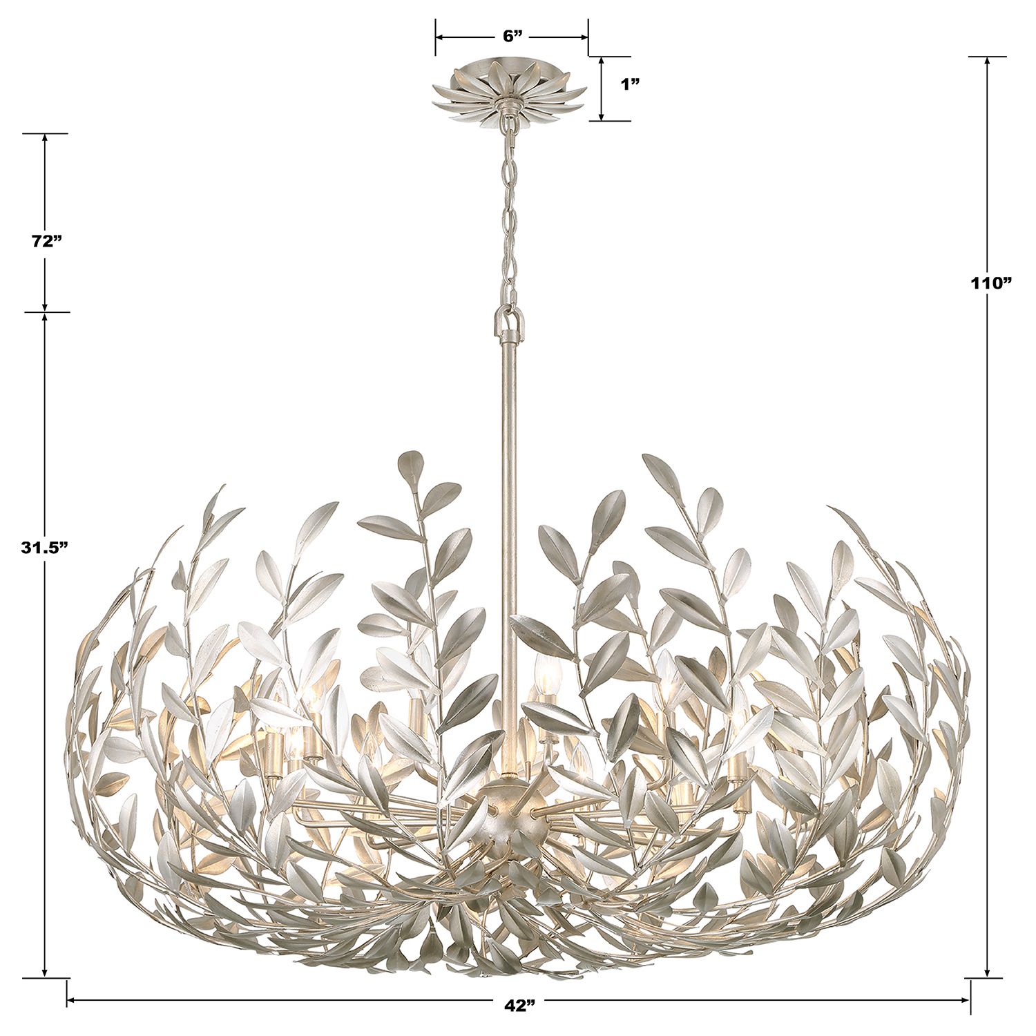Crystorama Broche 42'' Antique Silver Chandelier