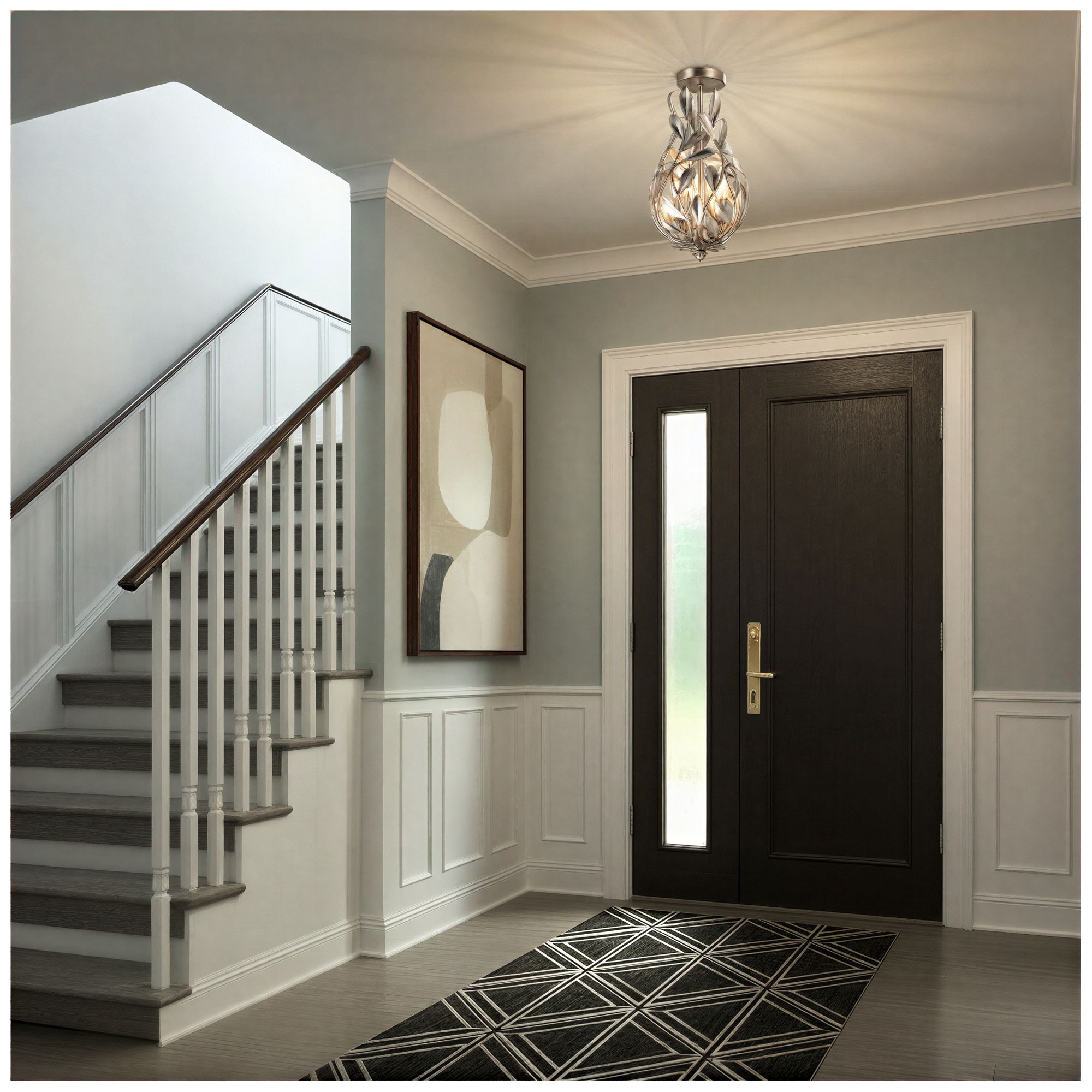 Crystorama Broche 9'' Antique Silver Semi Flush Mount