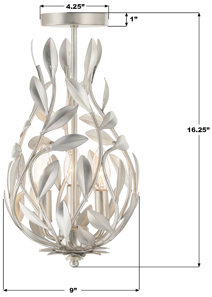 Crystorama Broche 9'' Antique Silver Semi Flush Mount